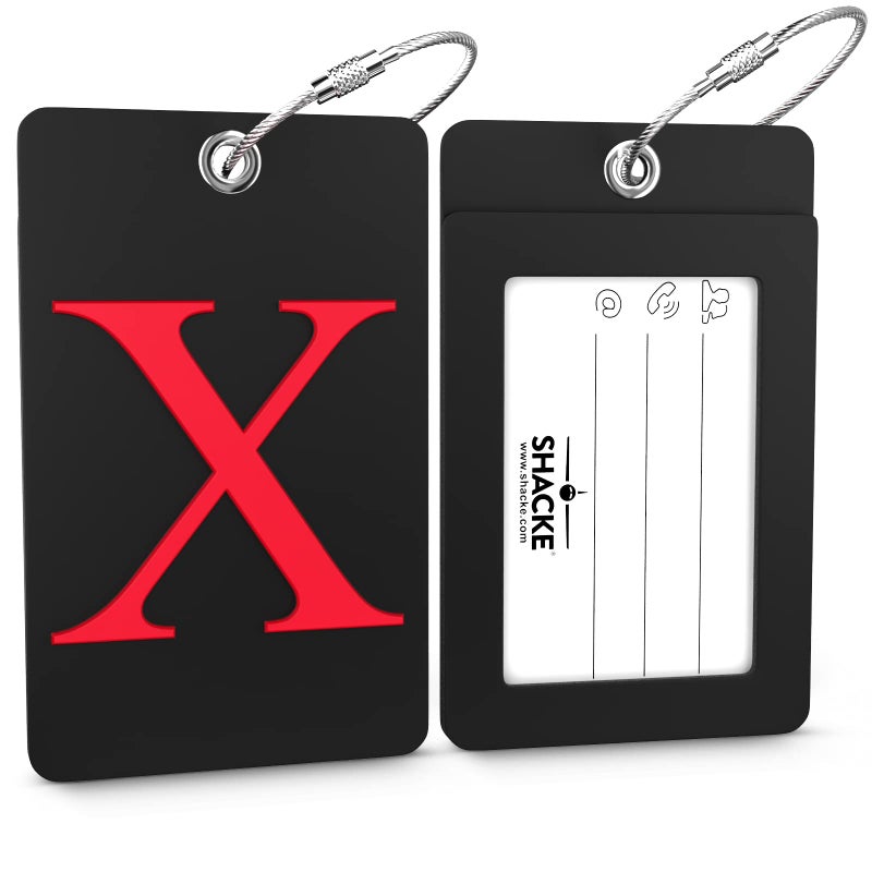 Shacke Luggage Tag Initial â€“ Fully Bendable Tag w/Stainless Steel Loop (Green, X) - Image 2